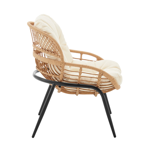 English Elm Pine 4-Piece Conversation Set with UV-Resistant Waterproof Fabric, Removable Cushions & Glass Top Cream B365P397657