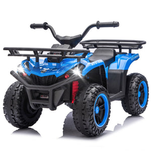English Elm 24v Dual Motor Kids Atv Ride on with Led Lights Bluetooth Storage Racks Off Road Blue W1578P390449