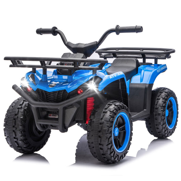 English Elm 24v Dual Motor Kids Atv Ride on with Led Lights Bluetooth Storage Racks Off Road Blue W1578P390449