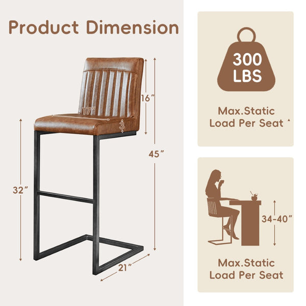 English Elm Faux Leather Counter Stools Set of Two Ergonomic Curved Back Metal Frame Kitchen Seating W5096P400661