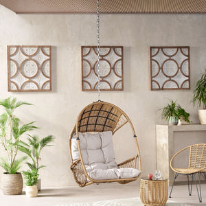 English Elm Christopher Knight Home® - GREYSTONE Hanging Chair with 8ft Chain — Wicker Faux Rattan Basket, Water-Resistant Beige Cushions, Indoor/Outdoor Comfort 70788.00LBGE