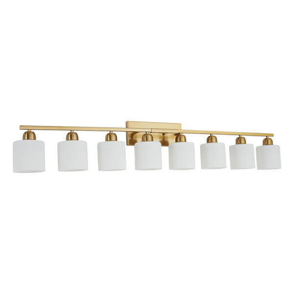 English Elm 52inch Gold Modern Vanity Light Bar with Milky White Glass Shades, 8-Light E26 Wall Sconce for Bath Dressing Room W2312P374859