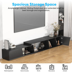 English Elm Highboy Media Console with Led Lighting Fluted Panels and Storage for Living Room T3773P416495