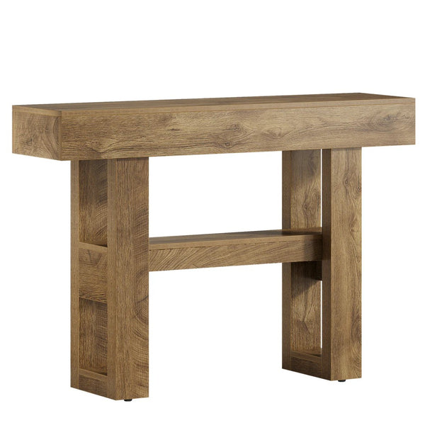 English Elm Entryway Console Table Two Tier Open Shelf Farmhouse Sofa Vintage Brown Finish T3971P462369