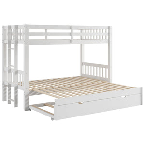 English Elm Twin over Pull-out Bunk Bed with Trundle and Wheels, Space-Saving Pine/MDF Frame Sleeps Four Crowd-Friendly Design White GX000301AAK
