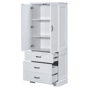 English Elm Tall Bathroom Storage Cabinet - Modern White Design With Adjustable Shelves, Drawers & Doors! N725P206123K-GIGA