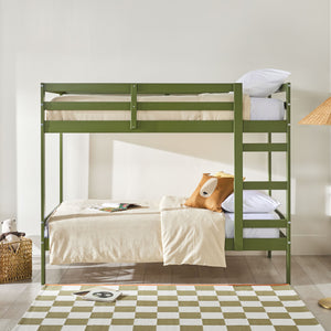 Simple Solid Wood Twin Over Twin Bunk Bed Olive Green SOPB3HOGWP Walker Edison