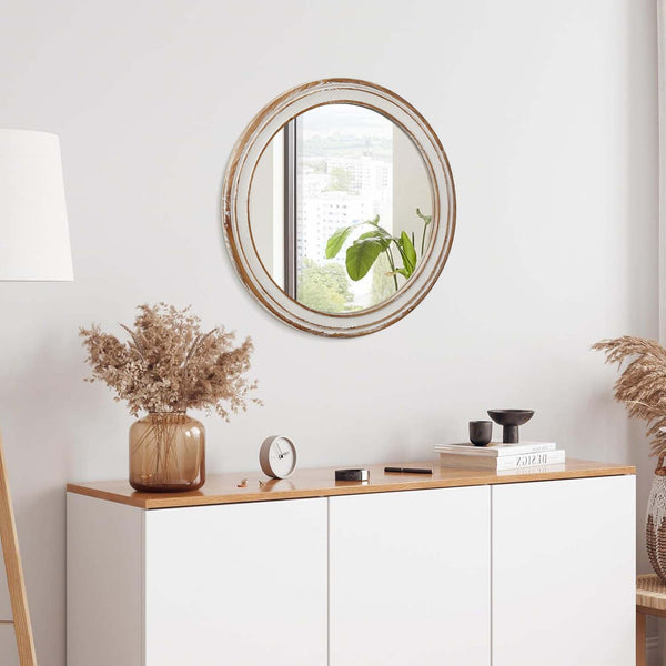 English Elm 31.5 Round Mirror 31.5" Farmhouse Wooden Circle Mirror Antique Natural Distressed Frame for Entryway W2295P339144
