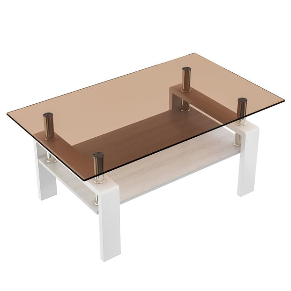 English Elm Rectangle Coffee Table - Stylish Tempered Glass Top & Mdf Storage, Modern Design For Living Rooms W241P181460-GIGA