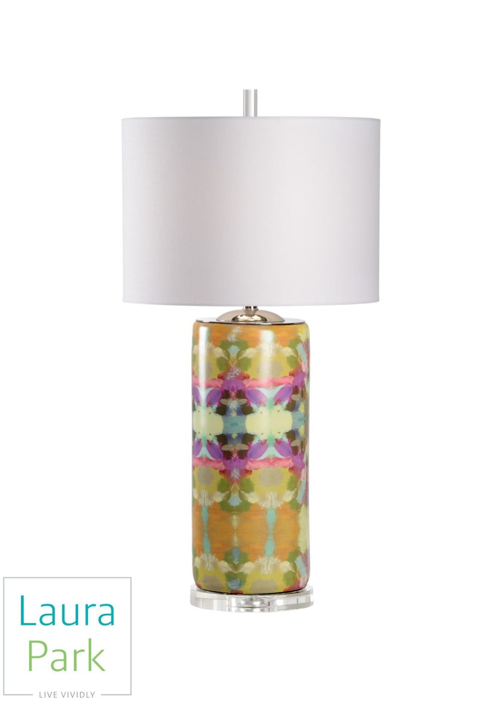 Wildwood Indigo Gallery-Style Ceramic Lamp With Crystal Base And White Drum Shade — Modern Art Accent Light, 34.5" 25701