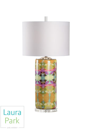 Wildwood Indigo Gallery-Style Ceramic Lamp With Crystal Base And White Drum Shade — Modern Art Accent Light, 34.5" 25701