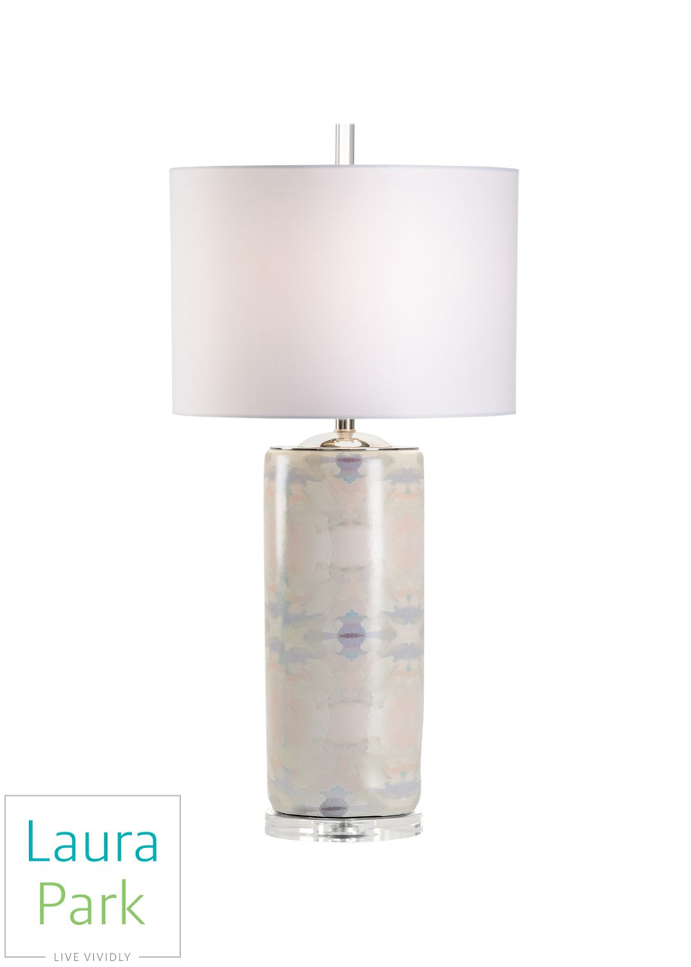 Wildwood Coral Ceramic Lamp With Laura Park Art Decal, Pale Blue Finish, Crystal Mounting & Linen Shade 25702