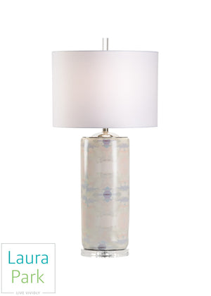 Wildwood Coral Ceramic Lamp With Laura Park Art Decal, Pale Blue Finish, Crystal Mounting & Linen Shade 25702