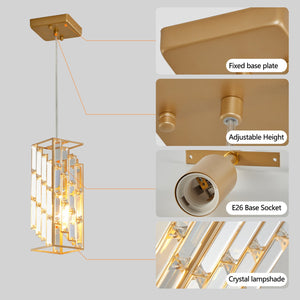 English Elm 4" Modern Crystal Pendant Light 3-Pack – Adjustable Hardwired Hanging Fixture with Prism Shades for Dining, Kitchen, Living Room Gold W2312P389947
