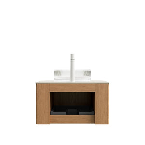 English Elm Dina Floating Bathroom Vanity with Sintered Stone Top and Crystal Glass Basin Beige,Natural Wood,Transparent W2615S00349