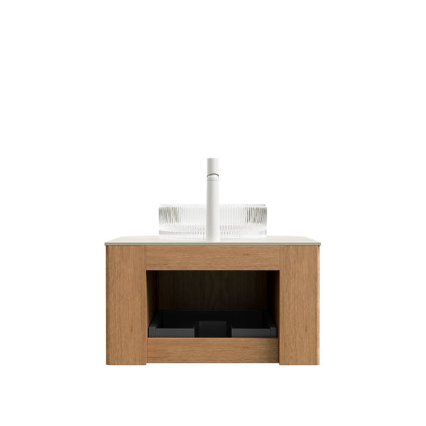 English Elm Dina Floating Bathroom Vanity with Sintered Stone Top and Crystal Glass Basin Beige,Natural Wood,Transparent W2615S00349