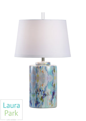 Wildwood Wintergreen Cylinder Lamp — Coastal Two-Tone Blue-Green Finish With Crisp White Shade, 28.5" Tall Ambient Light 25708