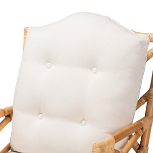 English Elm Modern Bohemian Rattan Accent Chair with Woven Backrest and White Upholstered Seat B2750P470028