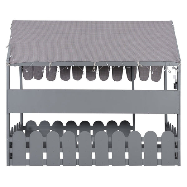 English Elm {slats Are Not Included} Twin Montessori House Floor Bed Kids Tent Lights Shelves Pinewood Frame Gray N708P407962E