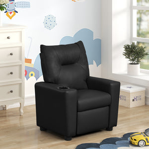 English Elm PVC Kids Recliner Chair with Cupholder and Easy-Clean Fabric, Comfortable Reclining Seat for Room Fun Black B016P404569
