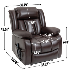 English Elm Dual Motor Power Lift Recliner with Massage Heat and 180 Degree Brown Lounge Chair W1803S00042