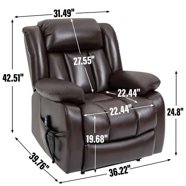 English Elm Dual Motor Power Lift Recliner with Massage Heat and 180 Degree Brown Lounge Chair W1803S00042