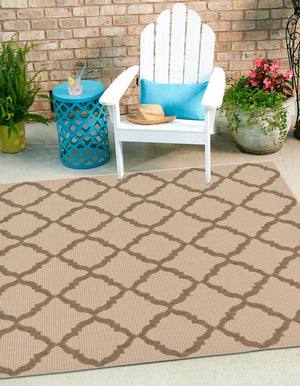 Unique Loom Outdoor Trellis Raised Trellis Machine Made Geometric Rug Beige, Beige/Brown 6' 1" x 6' 1"