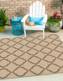 Unique Loom Outdoor Trellis Raised Trellis Machine Made Geometric Rug Beige, Beige/Brown 6' 1" x 6' 1"