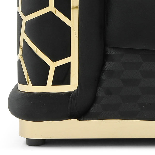 English Elm Talia Chic Micro Suede Loveseat with Patterned Arms, Gloss Brass Trim & Kiln-Dried Hardwood Frame Black 35 L x 26 W x 69 H B078P301560