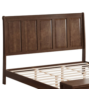 English Elm Queen Sleigh Bed Solid Rubberwood Walnut Finish Curved Headboard Footboard Storage Bench Walnut Brown W1716S00036