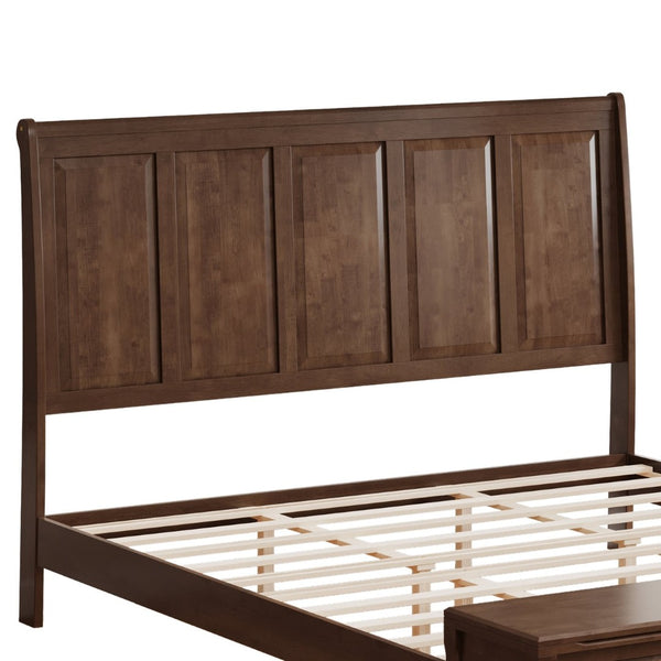 English Elm Queen Sleigh Bed Solid Rubberwood Walnut Finish Curved Headboard Footboard Storage Bench Walnut Brown W1716S00036