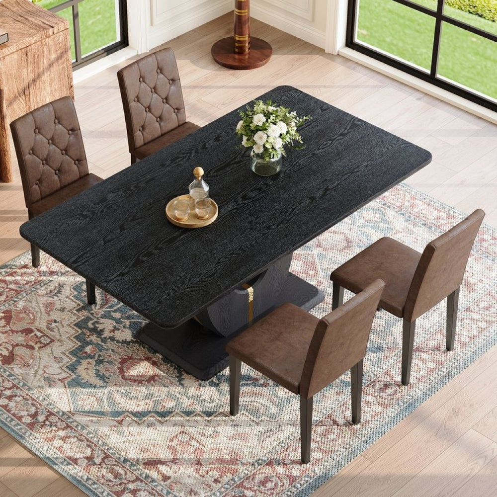 English Elm Black Wood Grain Mdf Dining Table Set Seats Four with Suede Upholstered Chairs W1151S04473