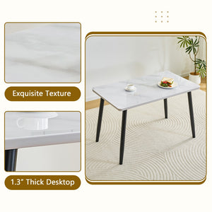 English Elm Table and Chair Set Marble Look Glass Top with Four Pu Shell Back Dining Seats W1151S04631