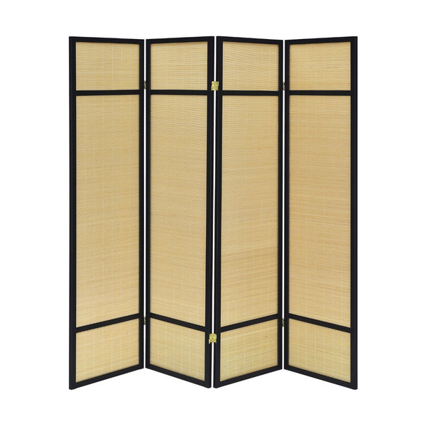 English Elm 4-panel Woven Bamboo Folding Screen with Pine Frame for Home Office or Living Room B016P473623