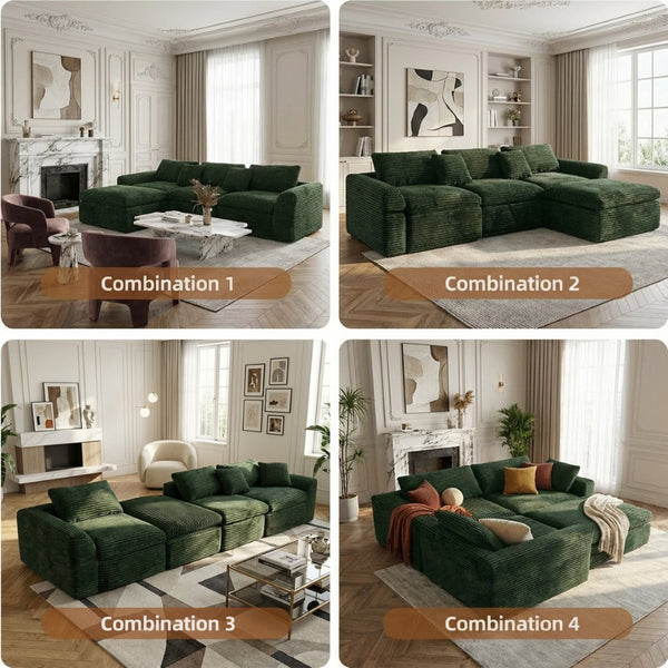 English Elm 108-inch Corduroy Sectional Sofa with Cloud Cushions for Relaxed Living Room Lounging W5105S00003