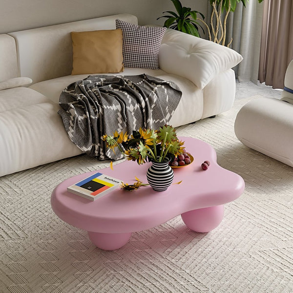 English Elm 47 Inch Organic Cloud Silhouette Coffee Table with Sculptural Ball Legs for Living Rooms Pink W1435S00019