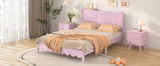 English Elm Full Size Wood Platform Bed Frame, Retro Style Bed With Rectangular Headboard,No Need Box Spring,Pink