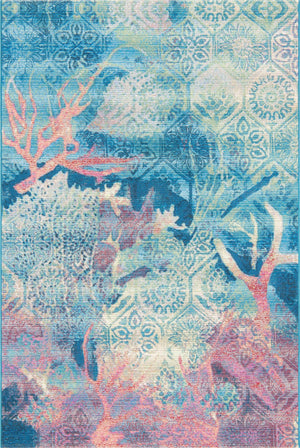 Unique Loom Outdoor Coastal Edgartown Machine Made Floral / Botanical Rug Multi, Blue/Ivory/Light Blue/Navy Blue/Pink/Beige 5' 3" x 8' 0"