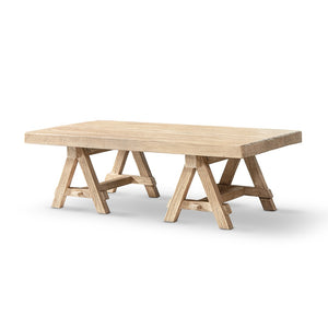 English Elm Hawthorne Reclaimed Elm Trestle Coffee Table Solid Wood Farmhouse Living Room Accent Natural B2719P474450