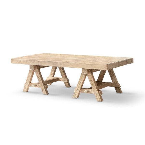 English Elm Hawthorne Reclaimed Elm Trestle Coffee Table Solid Wood Farmhouse Living Room Accent Natural B2719P474450