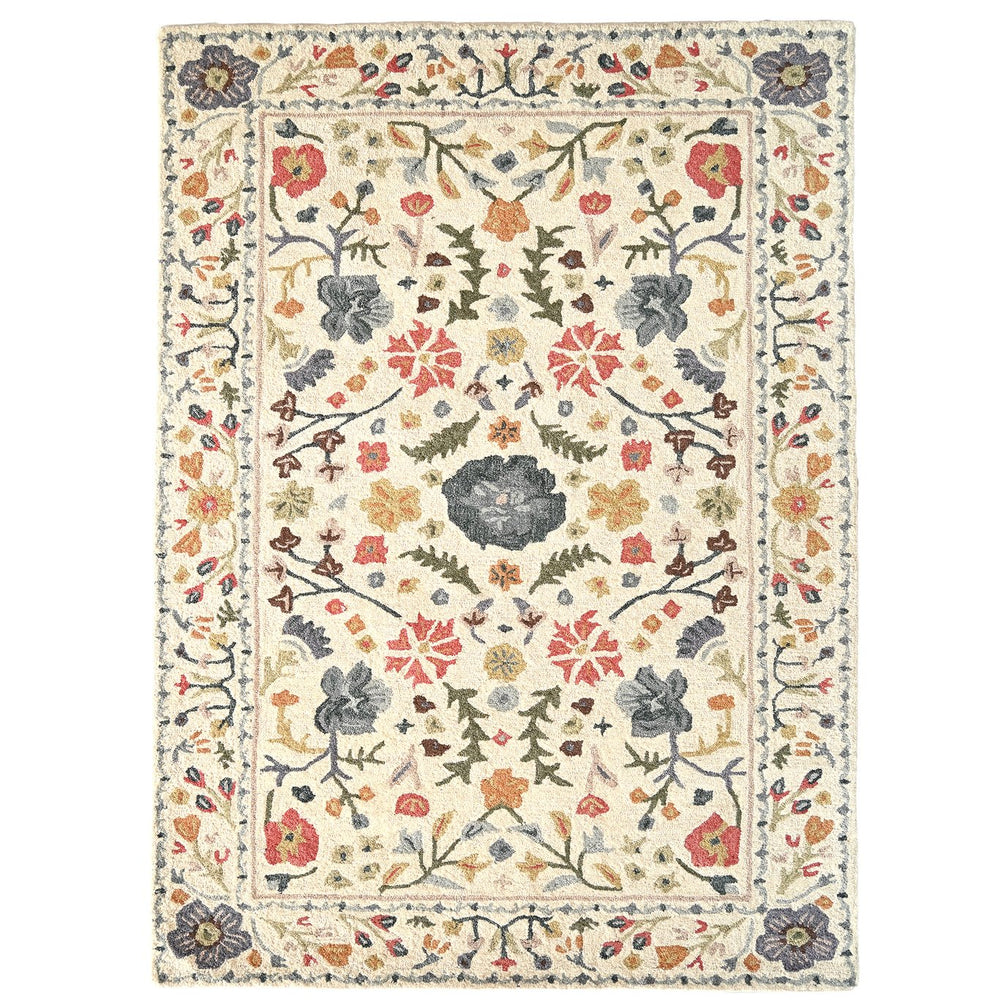 Capel Rugs Avanti-provencal Colorful Mosaic Design Rug – Luxurious 100% Wool With Hand-worked Accents Ivory Multi, White 100% Wool 2578rs09001200675