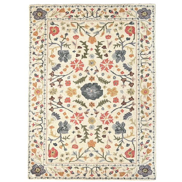 Capel Rugs Avanti-provencal Colorful Mosaic Design Rug – Luxurious 100% Wool With Hand-worked Accents Ivory Multi, White 100% Wool 2578rs09001200675