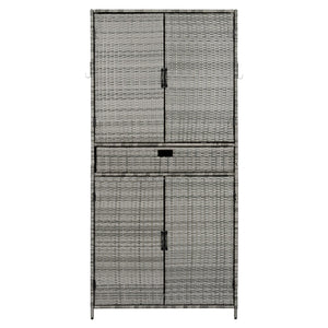 English Elm K&k Tall Arched Pe Rattan Outdoor Storage Cabinet with Adjustable Shelves and Steel Frame Grey N707P420102G