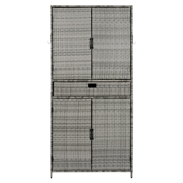 English Elm K&k Tall Arched Pe Rattan Outdoor Storage Cabinet with Adjustable Shelves and Steel Frame Grey N707P420102G