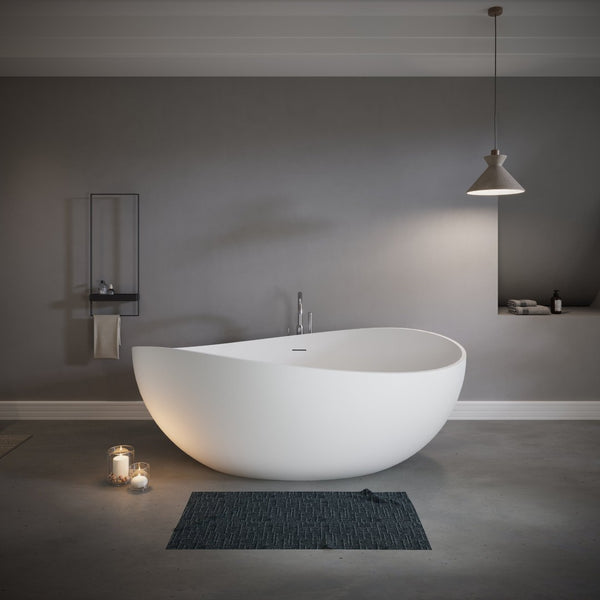 English Elm 63" Stone Resin Freestanding Soaking Tub Matte Sculpted Surface for Spa Bathroom W1920P410091