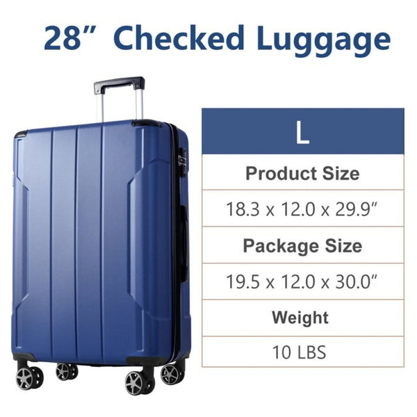 English Elm Hardshell Abs Checked Suitcase with 360 Spinner Wheels Expandable Tsa Lock 28 Inch Blue N730P296747C