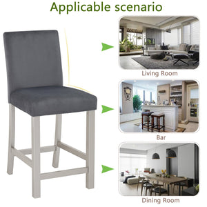 English Elm Counter Height Chairs Set of 4 – Silver Grey Flannelette Upholstery, Ergonomic High Back, 330lb Capacity, Solid Wood Legs W1998P266884