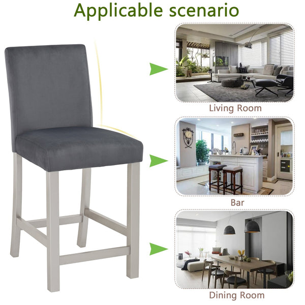 English Elm Counter Height Chairs Set of 4 – Silver Grey Flannelette Upholstery, Ergonomic High Back, 330lb Capacity, Solid Wood Legs W1998P266884