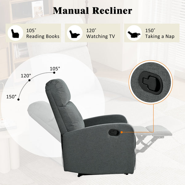 English Elm Christopher Knight Home® - Modern Recliner Plush Manual Recliner Chair with Ergonomic Support, 3-Position Backrest, Durable Fabric Comfort Charcoal N763P256491E