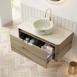 English Elm Xai 36" Floating Bathroom Vanity With Elegant Ceramic Sink, Plywood Storage & Sintered Stone Top W2615S00274-GIGA